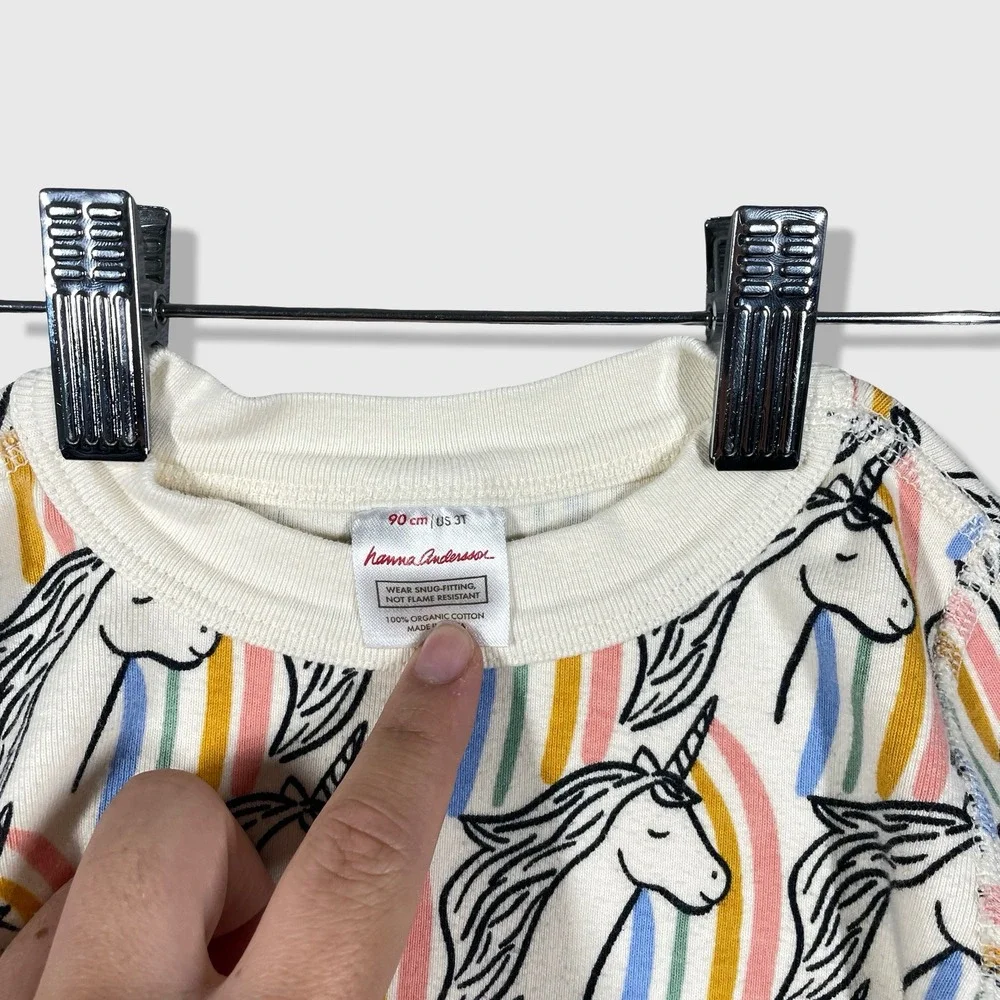 Hanna Andersson Long Sleeve Pajama Top Girls 3T‎ White Unicorn Rainbow Whimsical